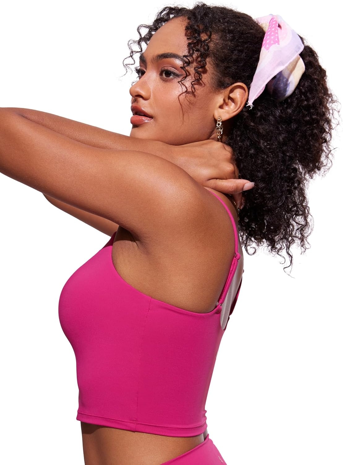 image:imageCRZ YOGA Cami Strap Bikini Tops for Women Padded Scoop Neck Longline Swimsuit Adjustable Bathing Suit Crop TankiniGranita Pink