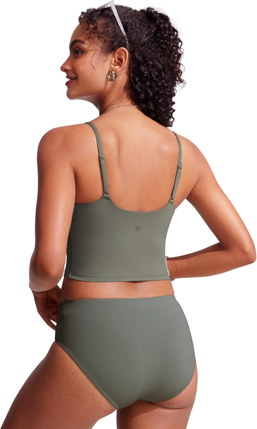 image:imageCRZ YOGA Cami Strap Bikini Tops for Women Padded Scoop Neck Longline Swimsuit Adjustable Bathing Suit Crop TankiniLight Army Green