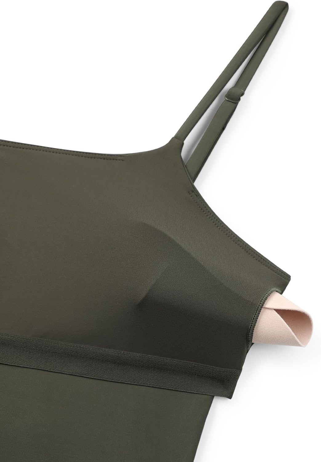 image:imageCRZ YOGA Cami Strap Bikini Tops for Women Padded Scoop Neck Longline Swimsuit Adjustable Bathing Suit Crop TankiniLight Army Green