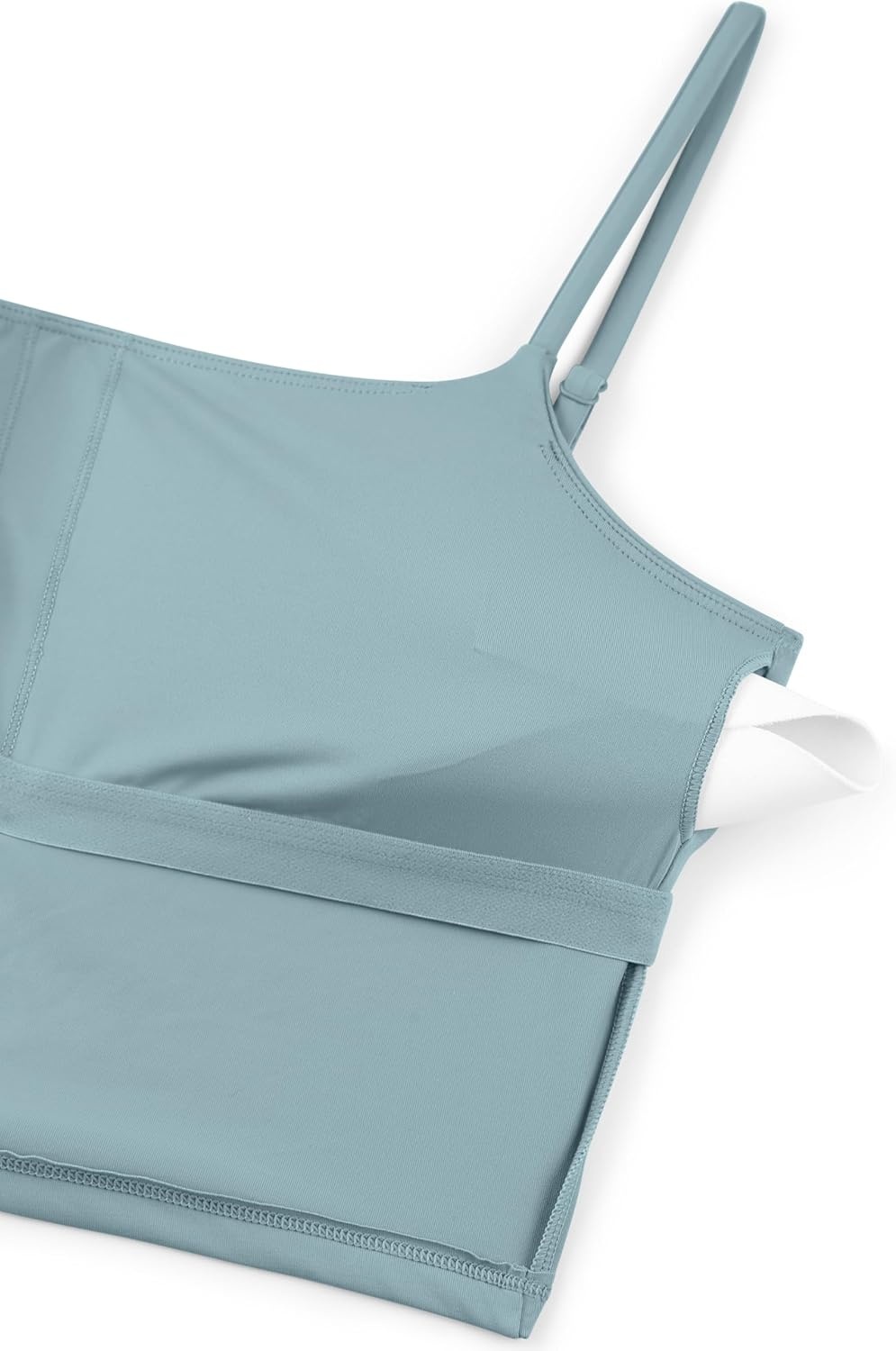 image:imageCRZ YOGA Cami Strap Bikini Tops for Women Padded Scoop Neck Longline Swimsuit Adjustable Bathing Suit Crop TankiniLight Grayish Blue