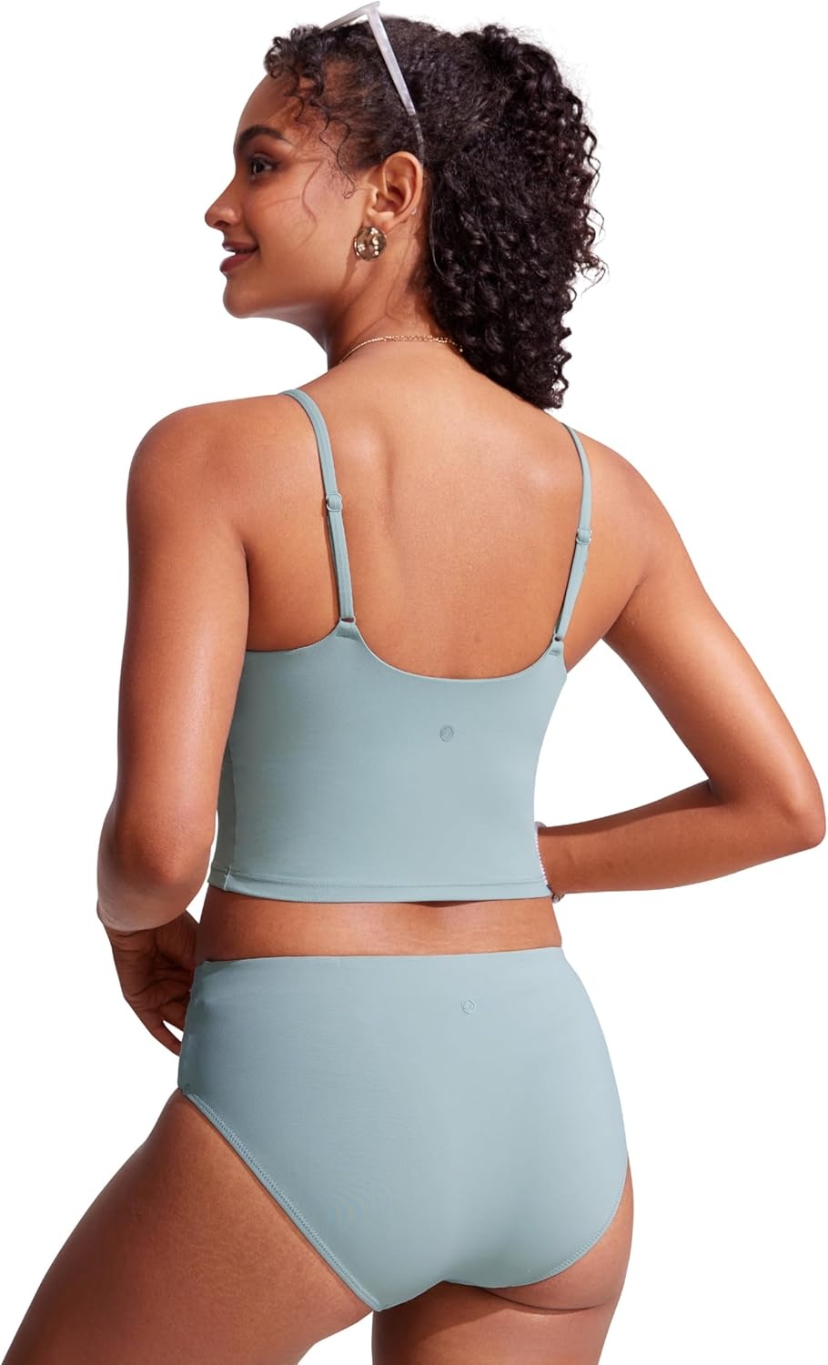 image:imageCRZ YOGA Cami Strap Bikini Tops for Women Padded Scoop Neck Longline Swimsuit Adjustable Bathing Suit Crop TankiniLight Grayish Blue
