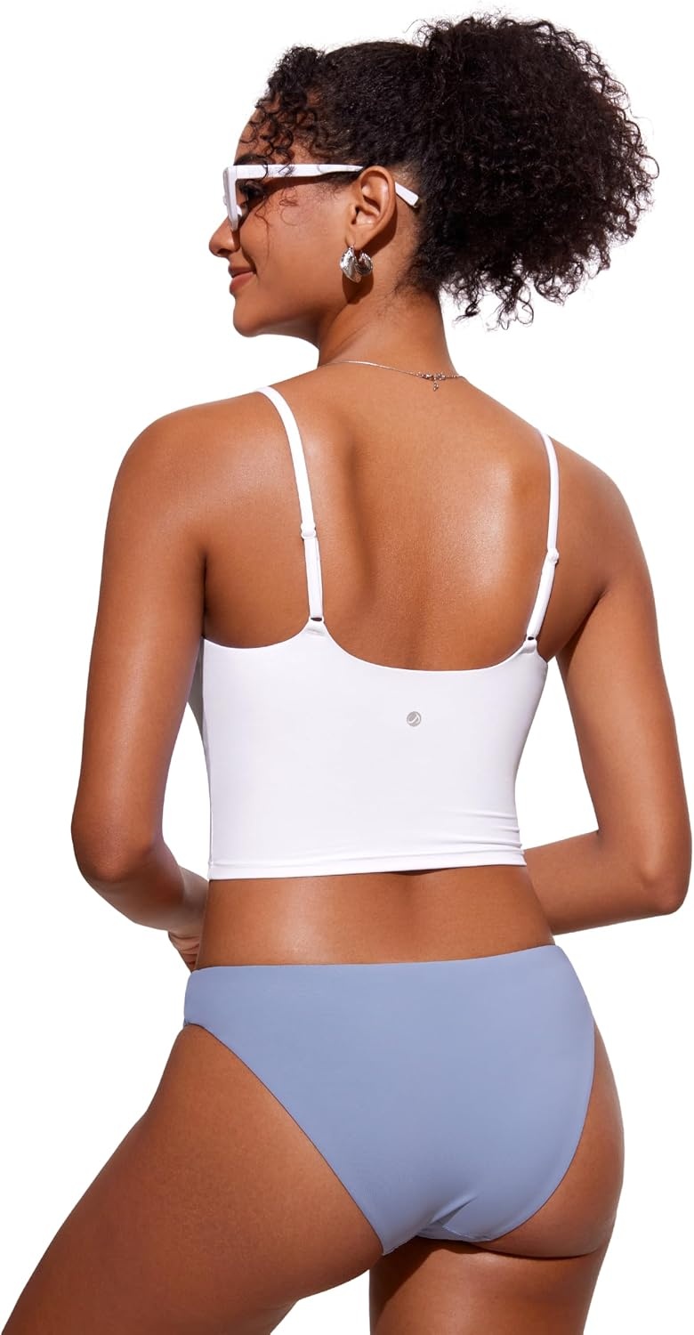 image:imageCRZ YOGA Cami Strap Bikini Tops for Women Padded Scoop Neck Longline Swimsuit Adjustable Bathing Suit Crop TankiniWhite
