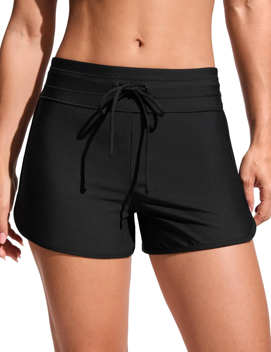 image:imageCRZ YOGA Classic Fit Dolphin Board Shorts for Women 3 High Waisted Beach Swimwear Bottoms Bathing Trunks with LinerBlack