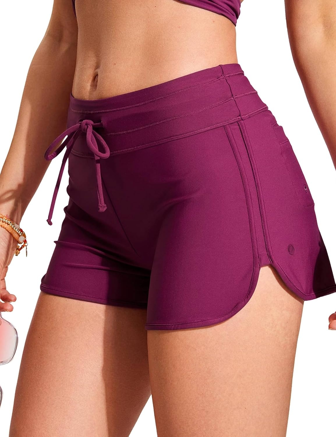 image:imageCRZ YOGA Classic Fit Dolphin Board Shorts for Women 3 High Waisted Beach Swimwear Bottoms Bathing Trunks with LinerFuchsia