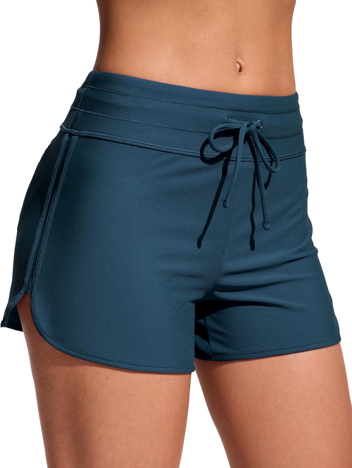 image:imageCRZ YOGA Classic Fit Dolphin Board Shorts for Women 3 High Waisted Beach Swimwear Bottoms Bathing Trunks with LinerInsignia Blue