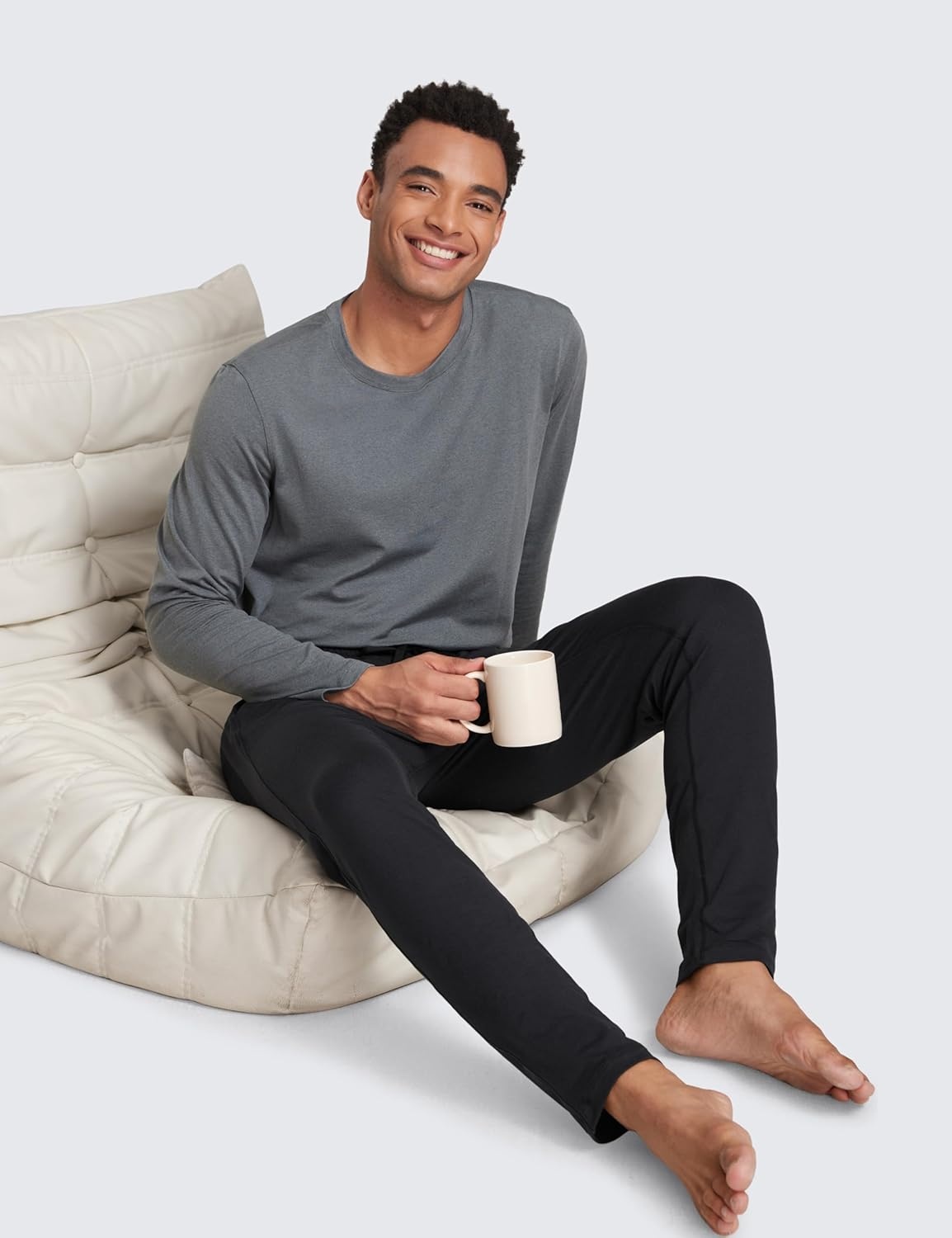 image:imageCRZ YOGA Cloud Jersey Lightweight Sweatpants for Men 30 Workout Casual Yoga Lounge Open Bottom Pants with Zipper PocketsBlack