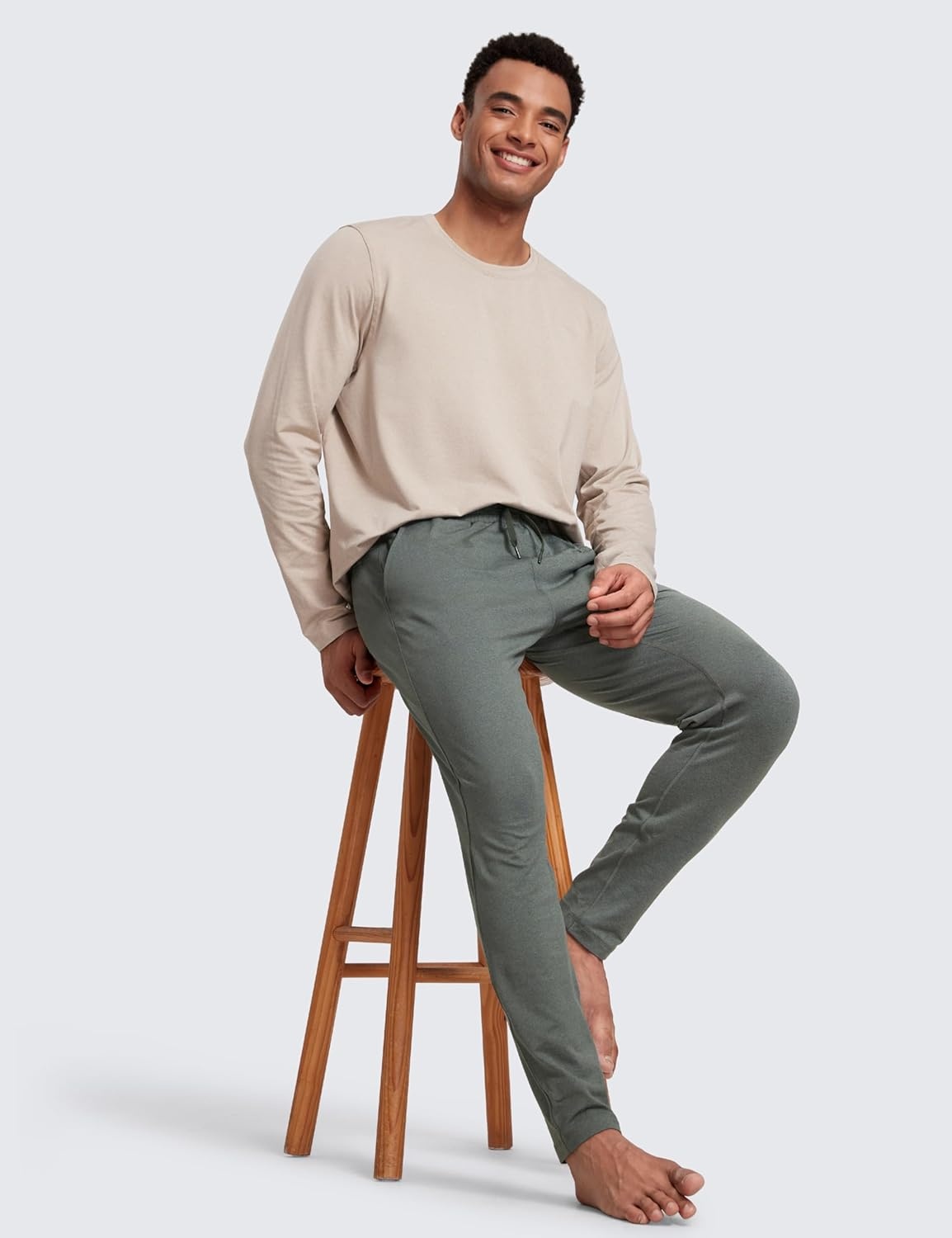 image:imageCRZ YOGA Cloud Jersey Lightweight Sweatpants for Men 30 Workout Casual Yoga Lounge Open Bottom Pants with Zipper PocketsGrey Sage