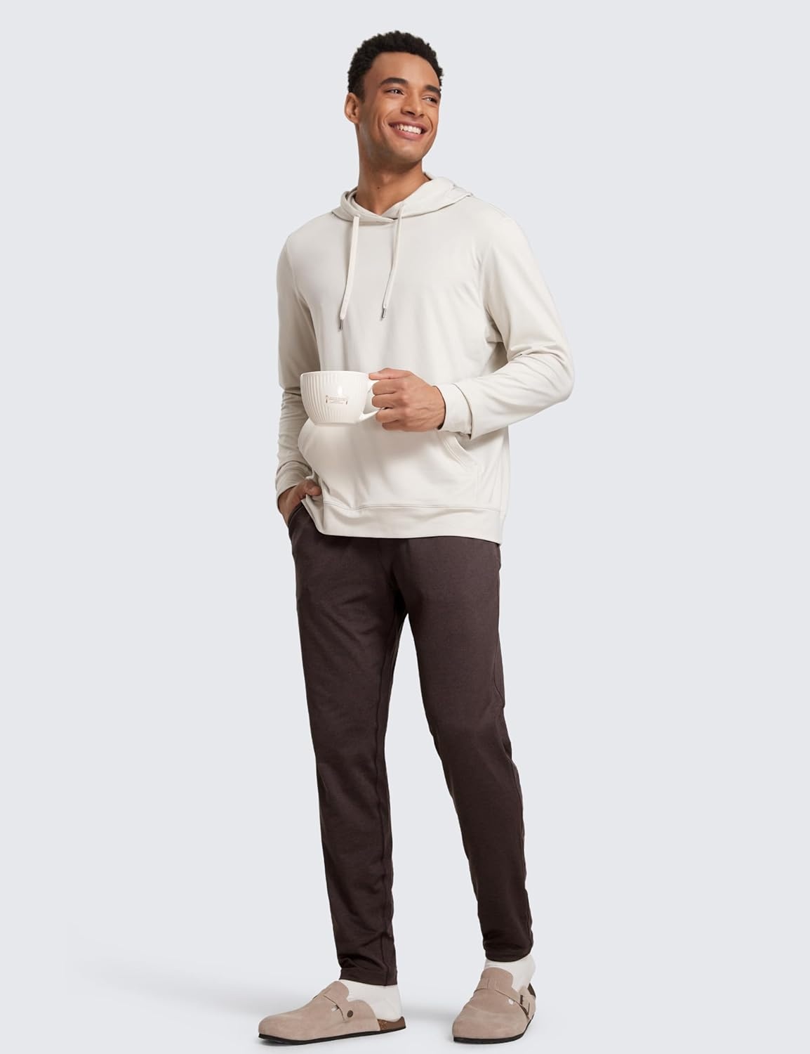 image:imageCRZ YOGA Cloud Jersey Lightweight Sweatpants for Men 30 Workout Casual Yoga Lounge Open Bottom Pants with Zipper PocketsHot Fudge Brown