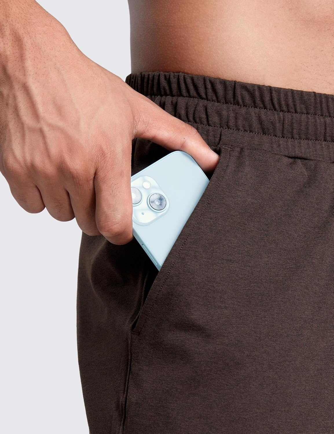 image:imageCRZ YOGA Cloud Jersey Lightweight Sweatpants for Men 30 Workout Casual Yoga Lounge Open Bottom Pants with Zipper PocketsHot Fudge Brown
