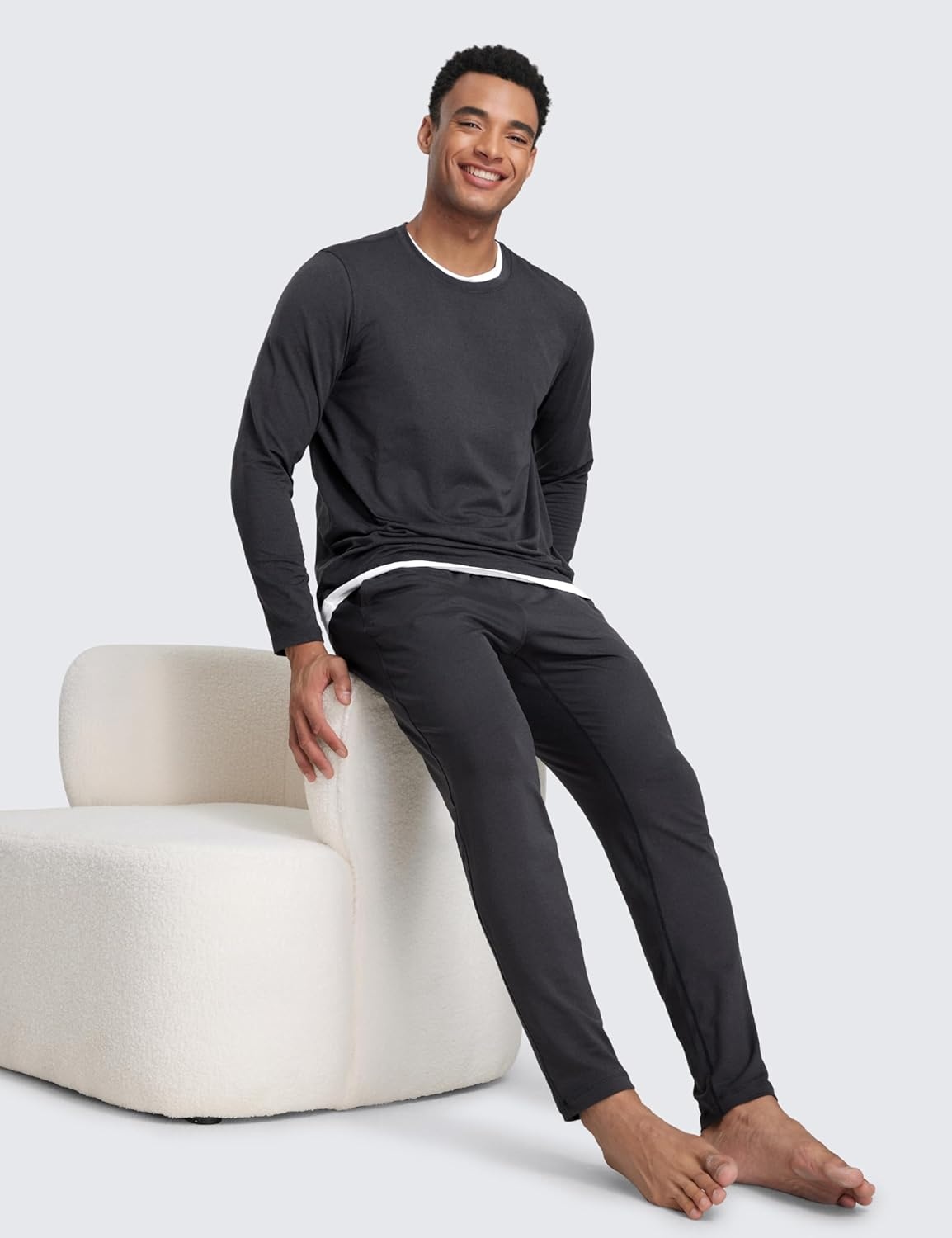 image:imageCRZ YOGA Cloud Jersey Lightweight Sweatpants for Men 30 Workout Casual Yoga Lounge Open Bottom Pants with Zipper PocketsInk Gray