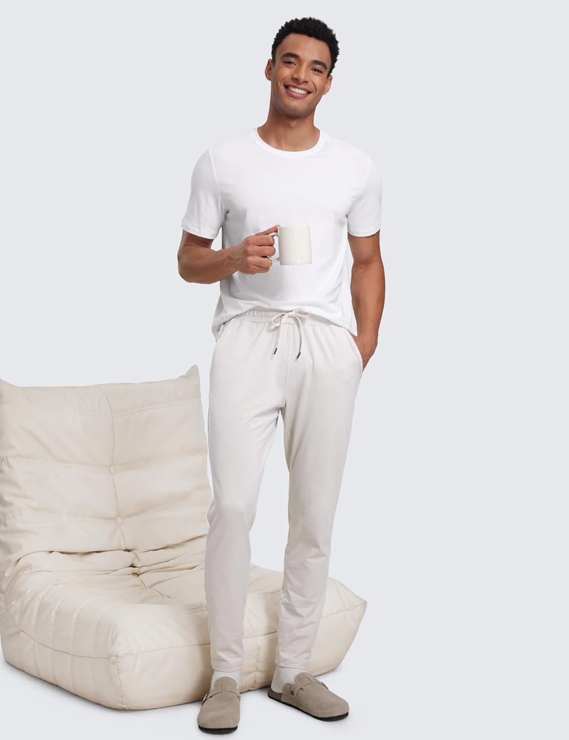 image:imageCRZ YOGA Cloud Jersey Lightweight Sweatpants for Men 30 Workout Casual Yoga Lounge Open Bottom Pants with Zipper PocketsMilky White Bone