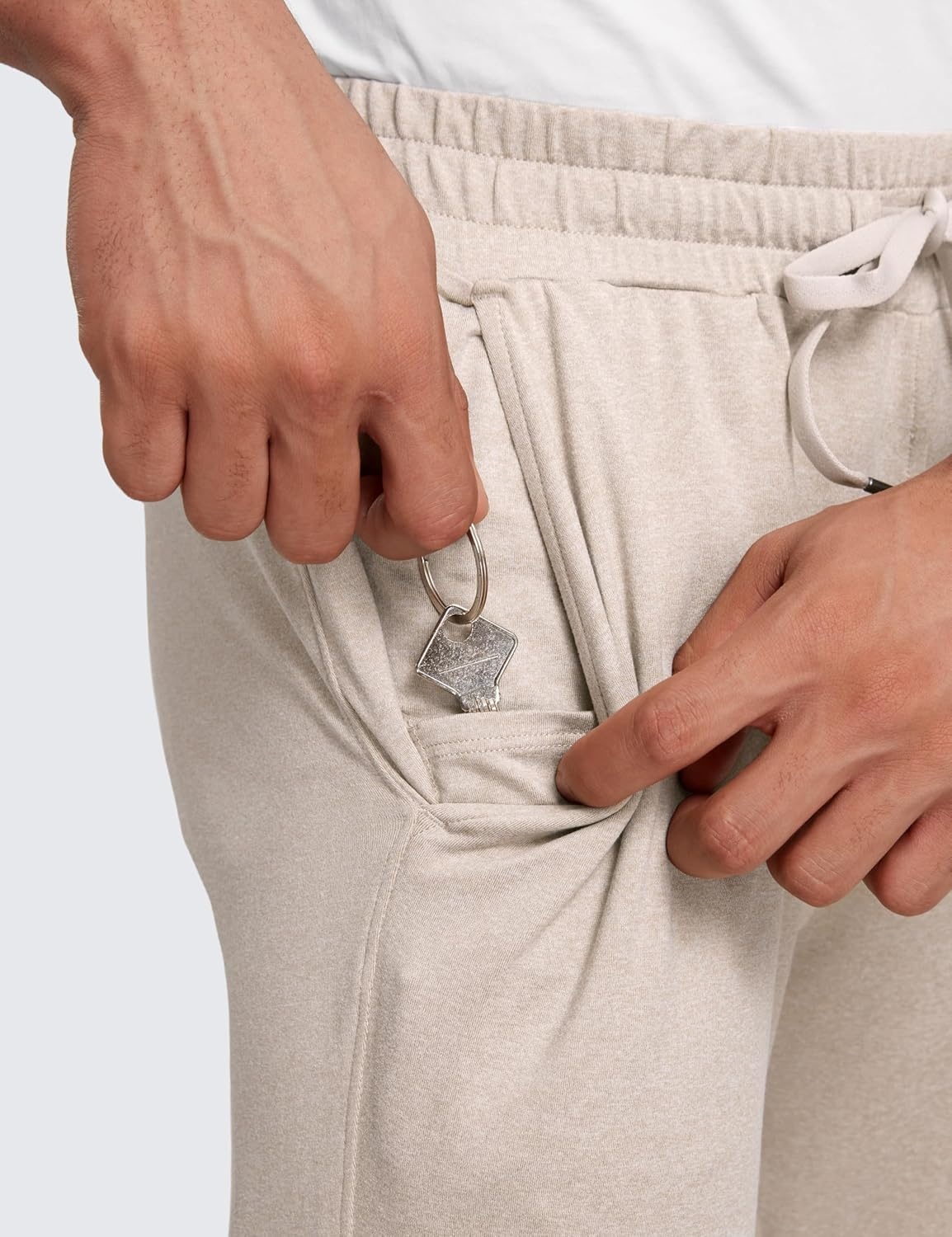 image:imageCRZ YOGA Cloud Jersey Lightweight Sweatpants for Men 30 Workout Casual Yoga Lounge Open Bottom Pants with Zipper PocketsMojave Tan
