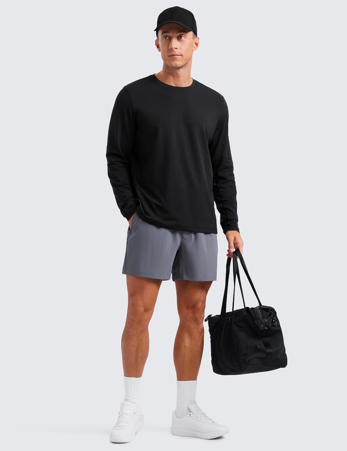 image:imageCRZ YOGA Cloud Jersey Long Sleeve Shirts for Men Crewneck Breathable Casual Workout TShirts Soft Basic TopsBlack