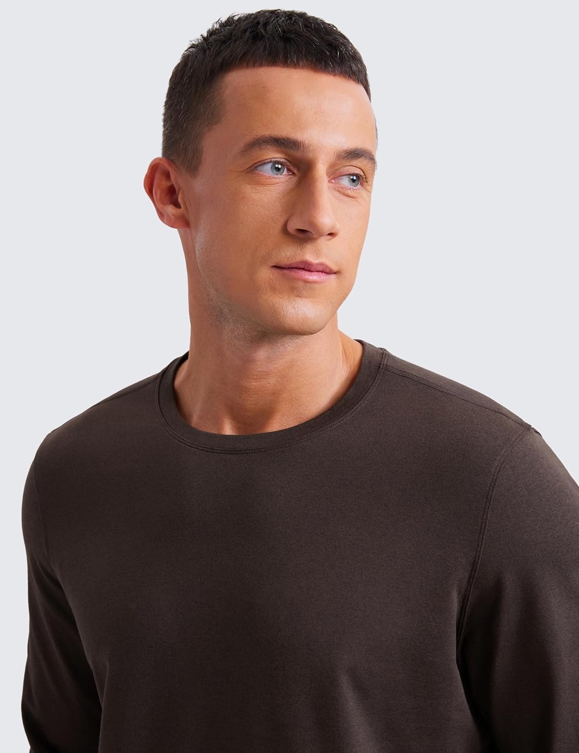 image:imageCRZ YOGA Cloud Jersey Long Sleeve Shirts for Men Crewneck Breathable Casual Workout TShirts Soft Basic TopsHot Fudge Brown