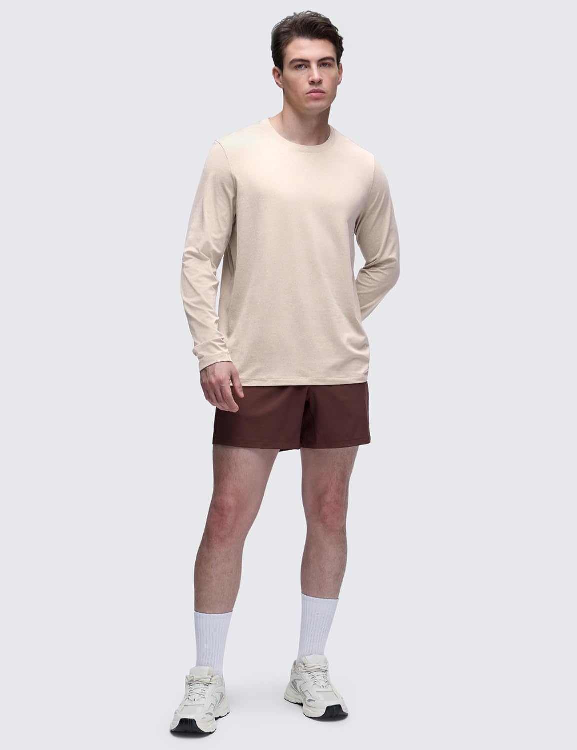 image:imageCRZ YOGA Cloud Jersey Long Sleeve Shirts for Men Crewneck Breathable Casual Workout TShirts Soft Basic TopsMojave Tan