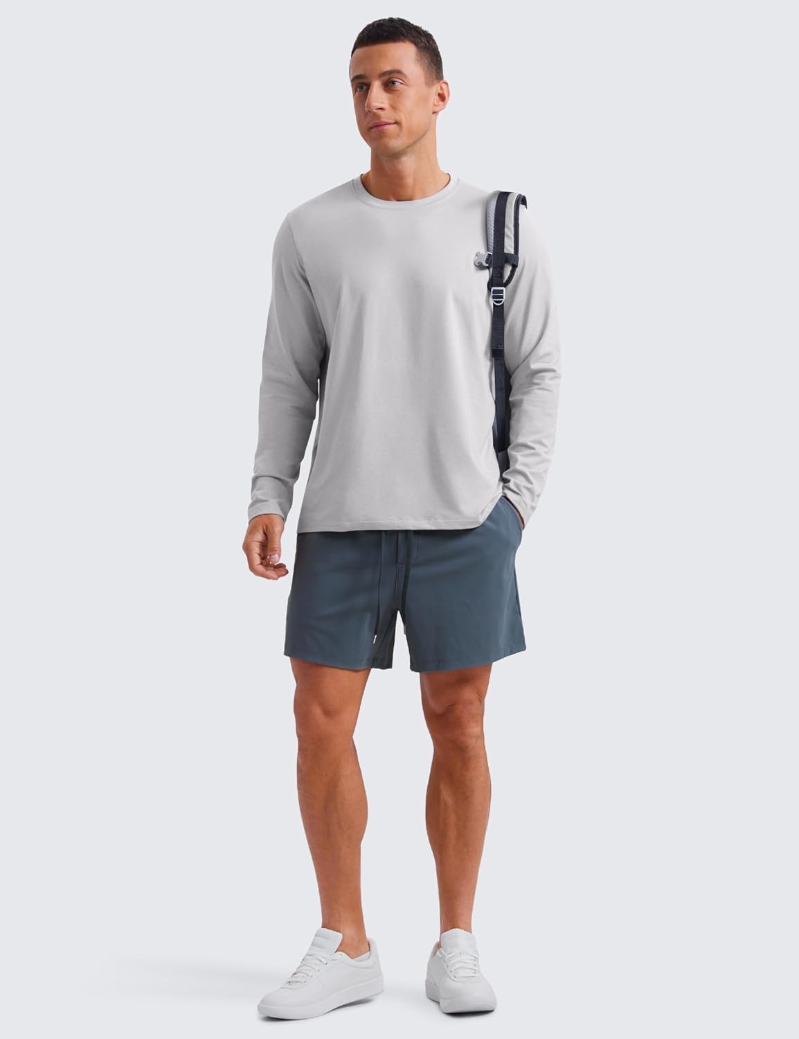 image:imageCRZ YOGA Cloud Jersey Long Sleeve Shirts for Men Crewneck Breathable Casual Workout TShirts Soft Basic TopsPlatinum Grey