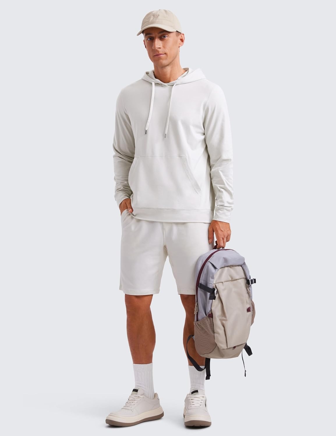 image:imageCRZ YOGA Cloud Jersey Pullover Hoodies for Men Casual Workout Long Sleeve Basic Hooded Sweatshirts with PocketMilky White Bone