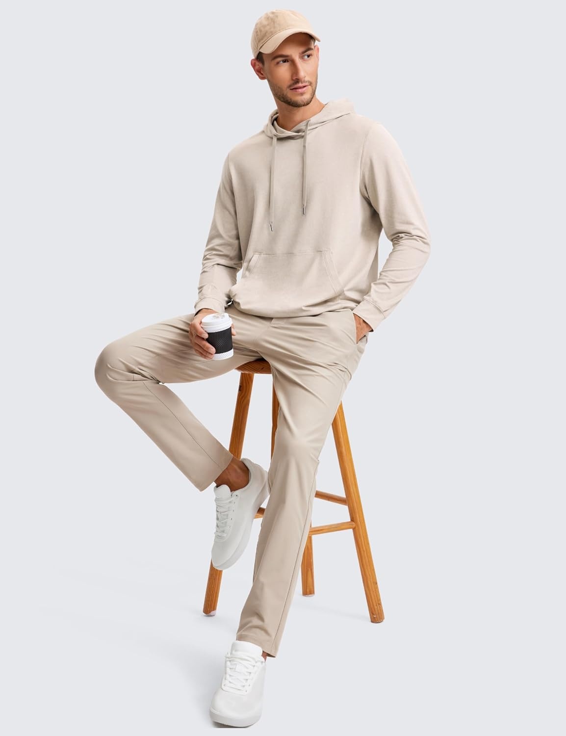 image:imageCRZ YOGA Cloud Jersey Pullover Hoodies for Men Casual Workout Long Sleeve Basic Hooded Sweatshirts with PocketMojave Tan