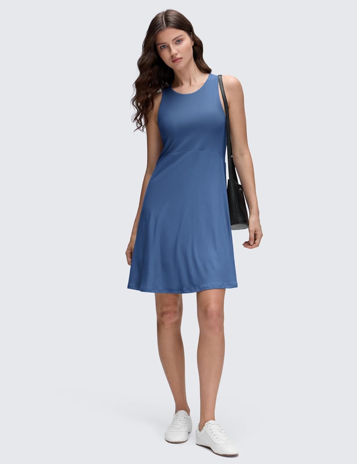 image:imageCRZ YOGA Cloudweight Double Layer Midi Dress for Women Crewneck Flowy Tank Top Sleeveless Outfits for Casual TravelPitch Blue