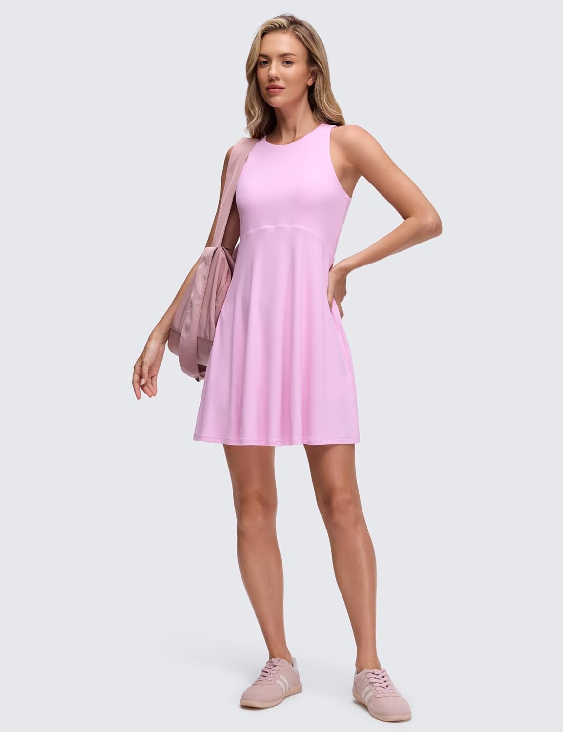 image:imageCRZ YOGA Cloudweight Double Layer Midi Dress for Women Crewneck Flowy Tank Top Sleeveless Outfits for Casual TravelVita Pink