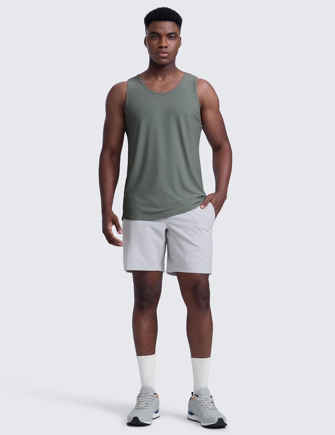image:imageCRZ YOGA Cloudweight Workout Tank Tops for Men Comfy Lightweight Quick Dry Sleeveless Muscle Athletic ShirtsGrey Sage