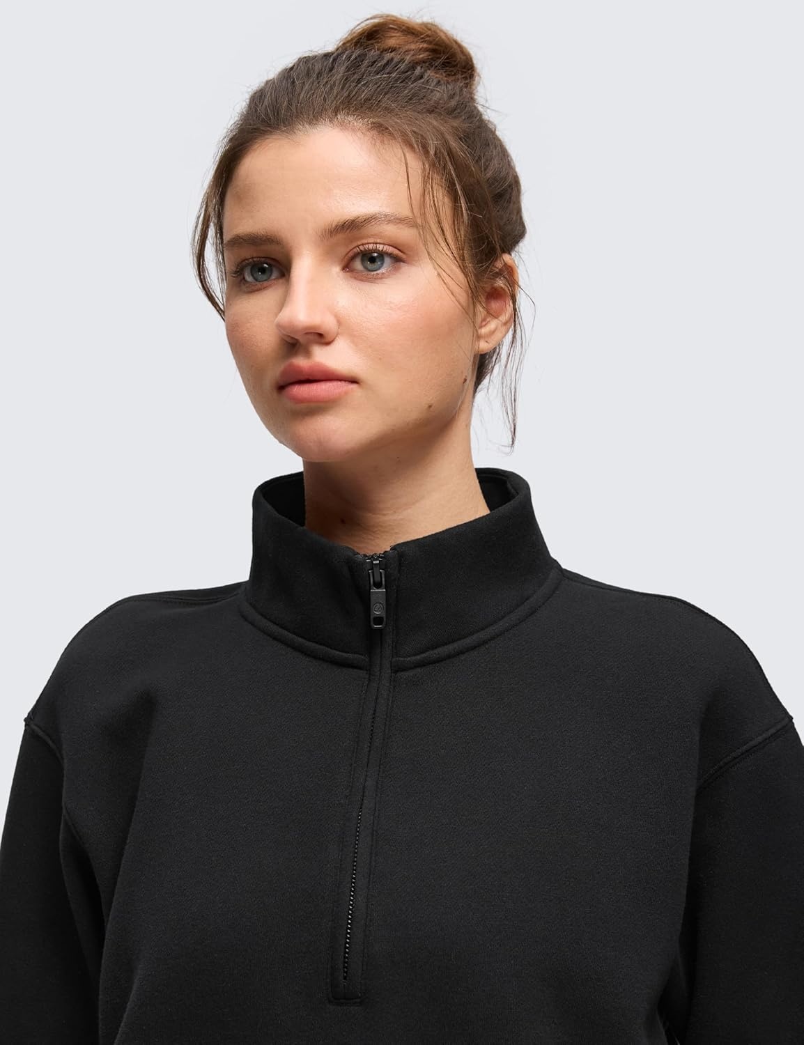 image:imageCRZ YOGA Cotton Fleece Lined Half Zip Sweatshirt for Women Pullover Funnel Neck Workout Casual Sweat Shirts with PocketBlack