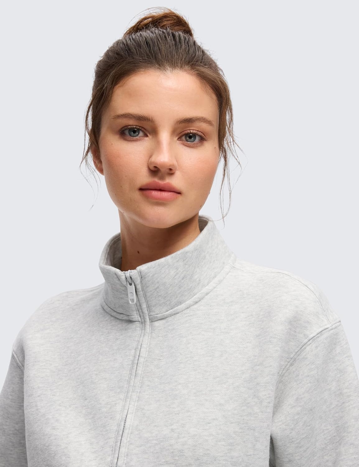 image:imageCRZ YOGA Cotton Fleece Lined Half Zip Sweatshirt for Women Pullover Funnel Neck Workout Casual Sweat Shirts with PocketDove Grey Heather