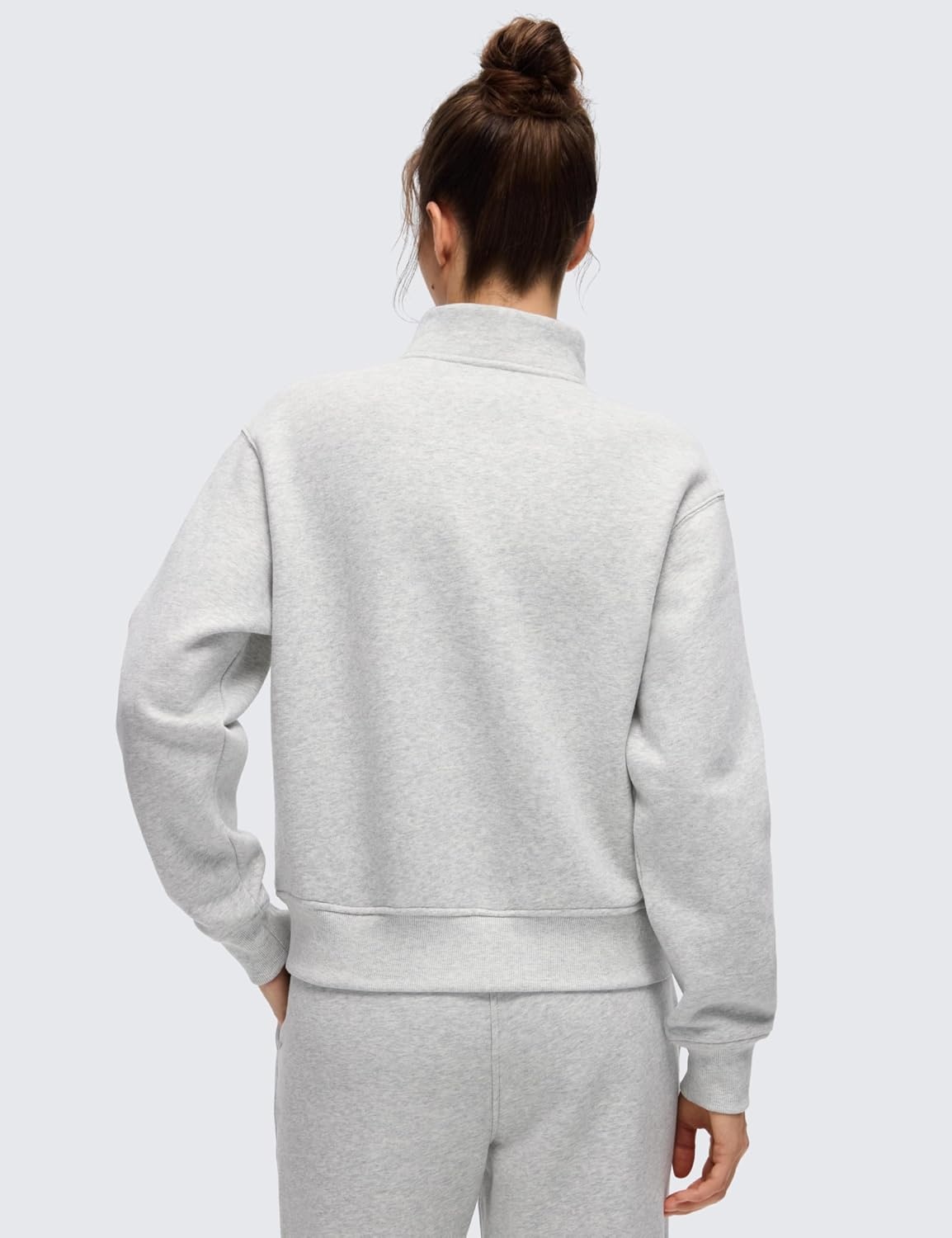 image:imageCRZ YOGA Cotton Fleece Lined Half Zip Sweatshirt for Women Pullover Funnel Neck Workout Casual Sweat Shirts with PocketDove Grey Heather