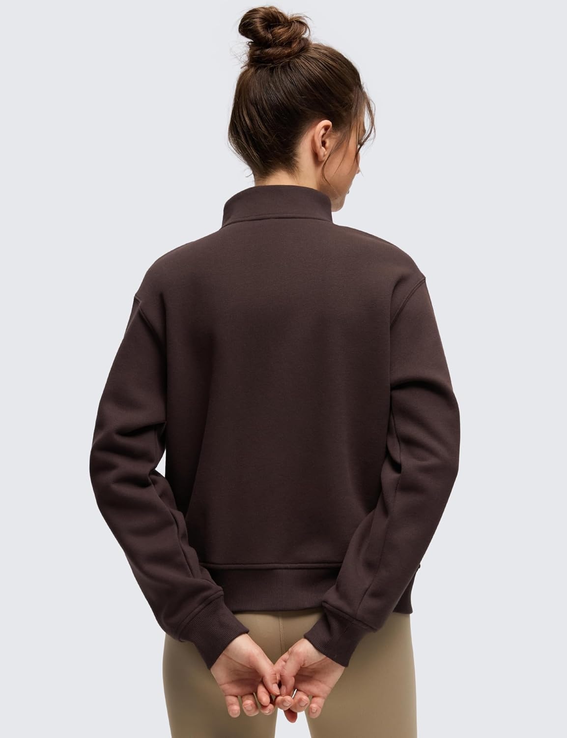 image:imageCRZ YOGA Cotton Fleece Lined Half Zip Sweatshirt for Women Pullover Funnel Neck Workout Casual Sweat Shirts with PocketHot Fudge Brown