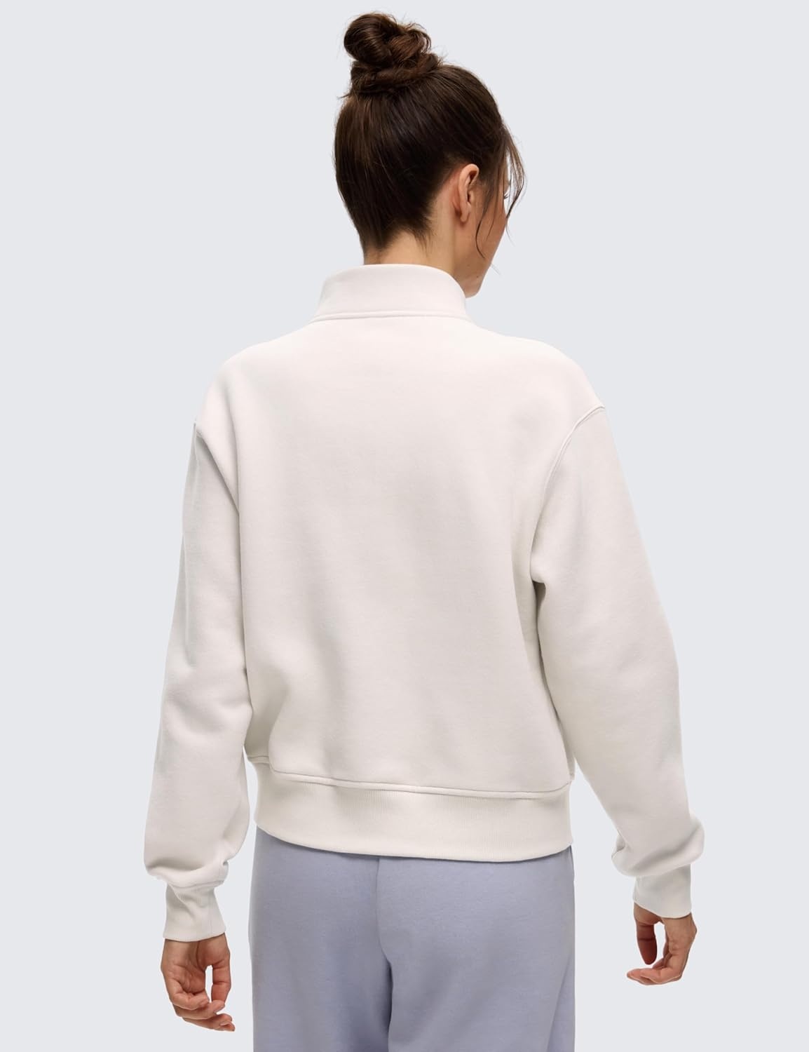 image:imageCRZ YOGA Cotton Fleece Lined Half Zip Sweatshirt for Women Pullover Funnel Neck Workout Casual Sweat Shirts with PocketMilky White Bone