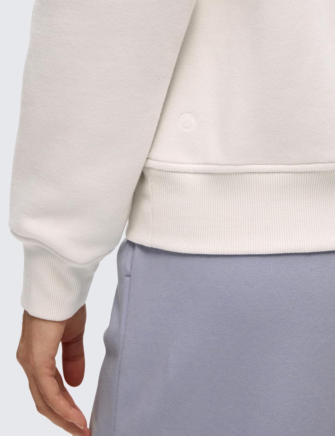 image:imageCRZ YOGA Cotton Fleece Lined Half Zip Sweatshirt for Women Pullover Funnel Neck Workout Casual Sweat Shirts with PocketMilky White Bone