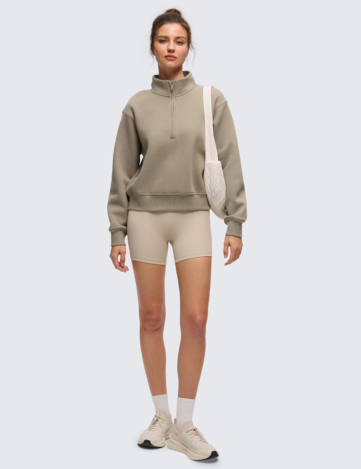 image:imageCRZ YOGA Cotton Fleece Lined Half Zip Sweatshirt for Women Pullover Funnel Neck Workout Casual Sweat Shirts with PocketOak