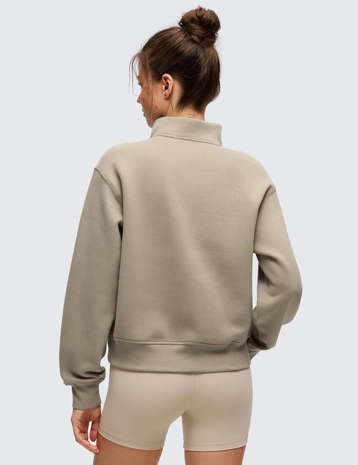 image:imageCRZ YOGA Cotton Fleece Lined Half Zip Sweatshirt for Women Pullover Funnel Neck Workout Casual Sweat Shirts with PocketOak