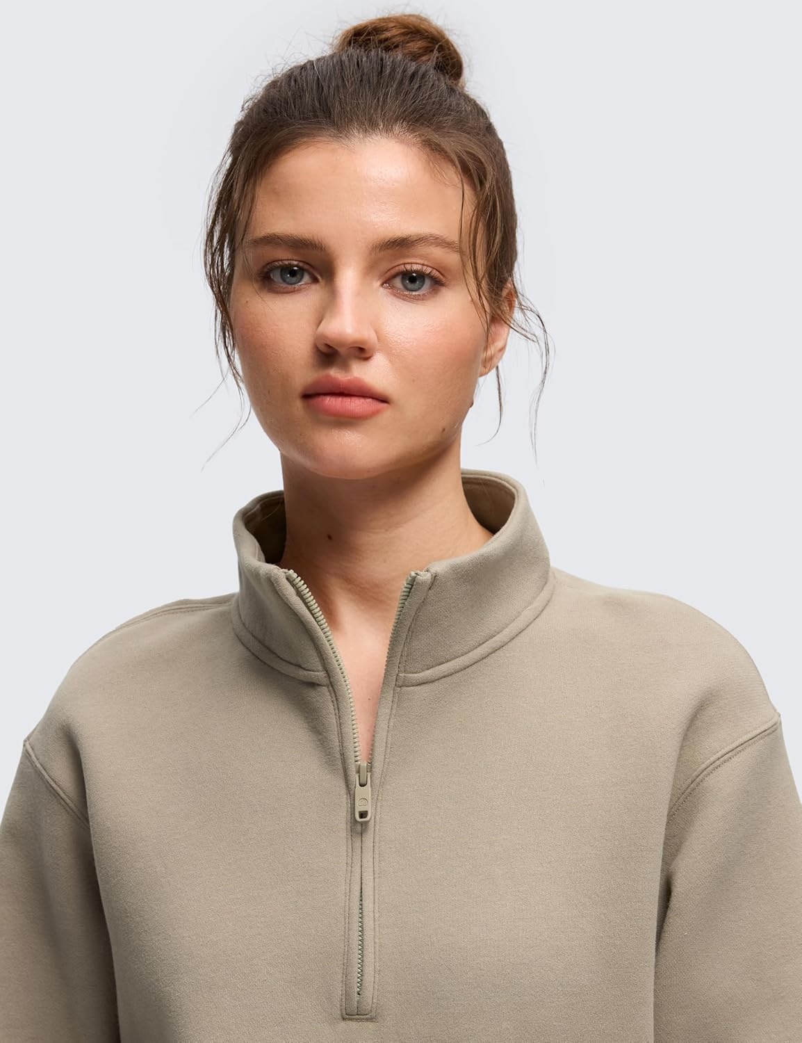 image:imageCRZ YOGA Cotton Fleece Lined Half Zip Sweatshirt for Women Pullover Funnel Neck Workout Casual Sweat Shirts with PocketOak