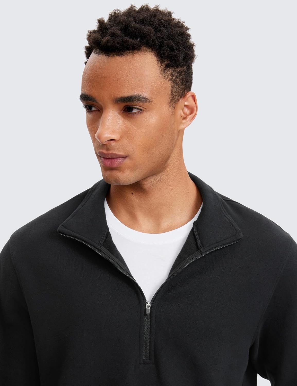 image:imageCRZ YOGA Cotton Fleece Lined Half Zip Sweatshirts for Men Mock Neck Pullover Sweat Shirts Casual Workout Daily SweatersBlack