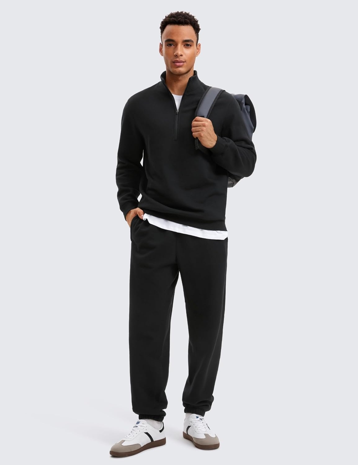 image:imageCRZ YOGA Cotton Fleece Lined Half Zip Sweatshirts for Men Mock Neck Pullover Sweat Shirts Casual Workout Daily SweatersBlack