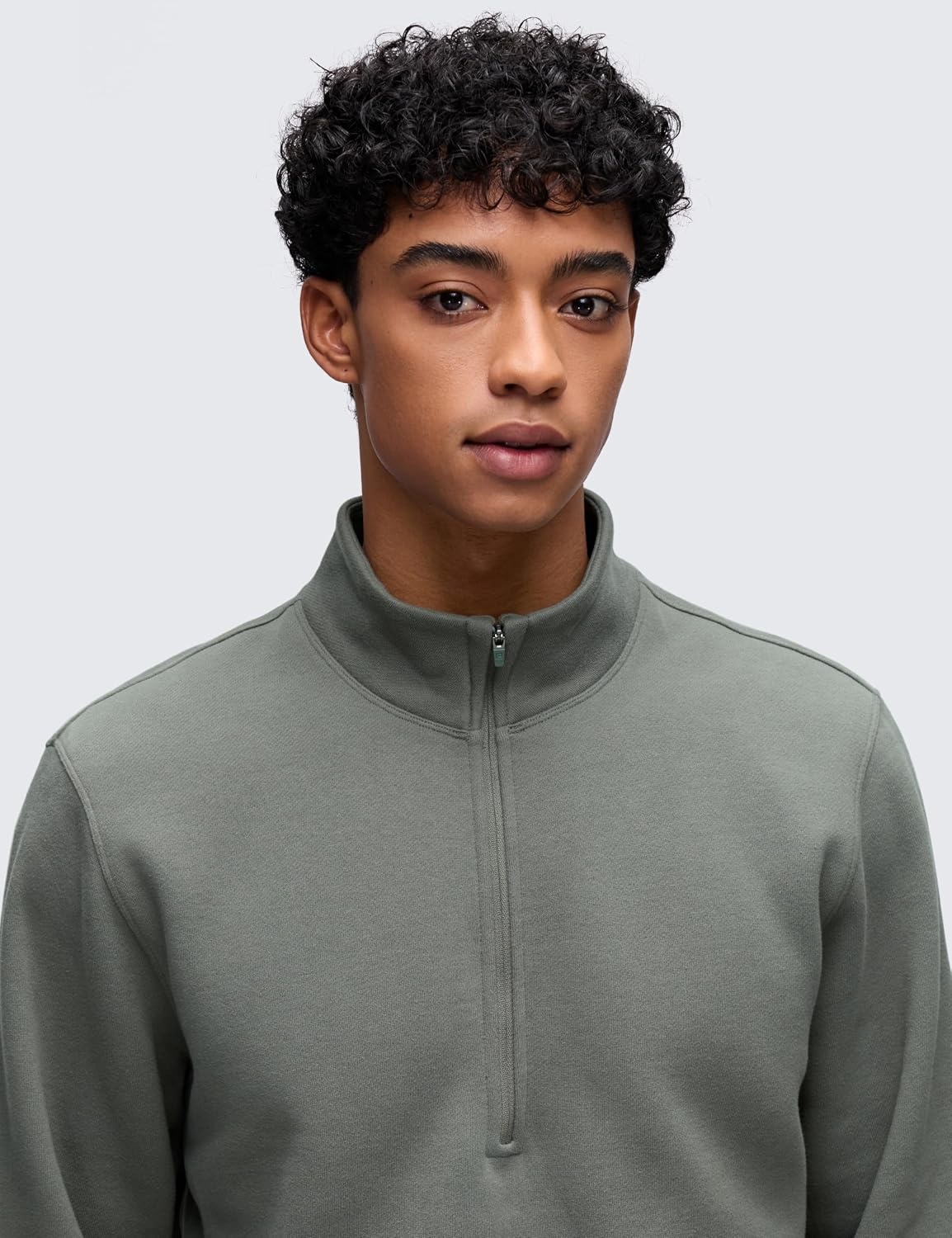 image:imageCRZ YOGA Cotton Fleece Lined Half Zip Sweatshirts for Men Mock Neck Pullover Sweat Shirts Casual Workout Daily SweatersGrey Sage
