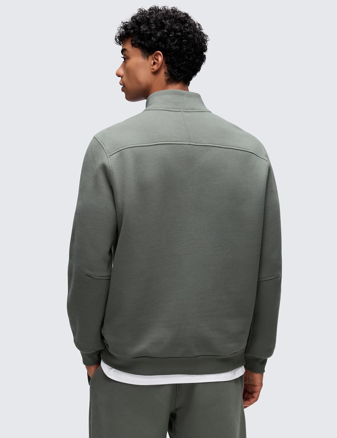 image:imageCRZ YOGA Cotton Fleece Lined Half Zip Sweatshirts for Men Mock Neck Pullover Sweat Shirts Casual Workout Daily SweatersGrey Sage