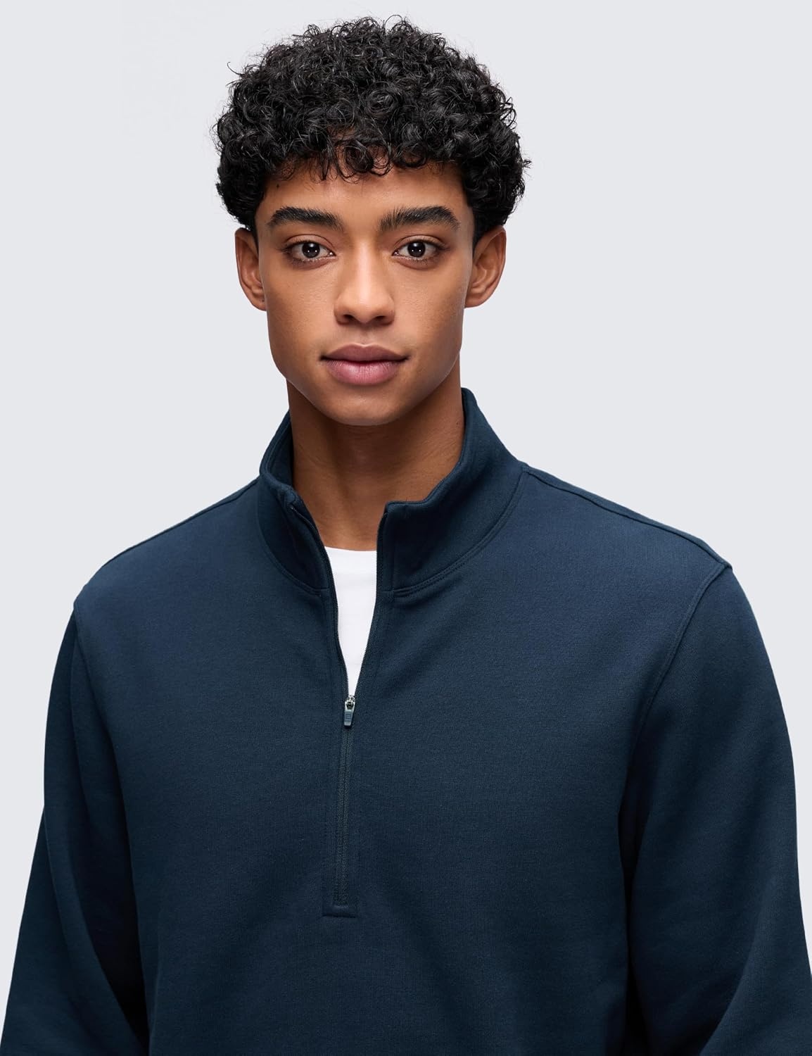 image:imageCRZ YOGA Cotton Fleece Lined Half Zip Sweatshirts for Men Mock Neck Pullover Sweat Shirts Casual Workout Daily SweatersInk Blue