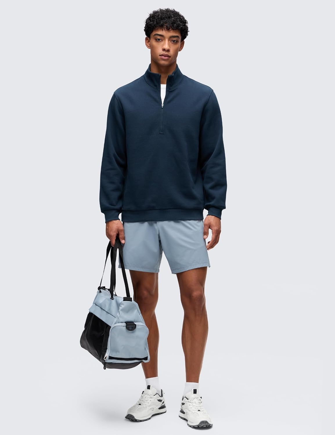 image:imageCRZ YOGA Cotton Fleece Lined Half Zip Sweatshirts for Men Mock Neck Pullover Sweat Shirts Casual Workout Daily SweatersInk Blue