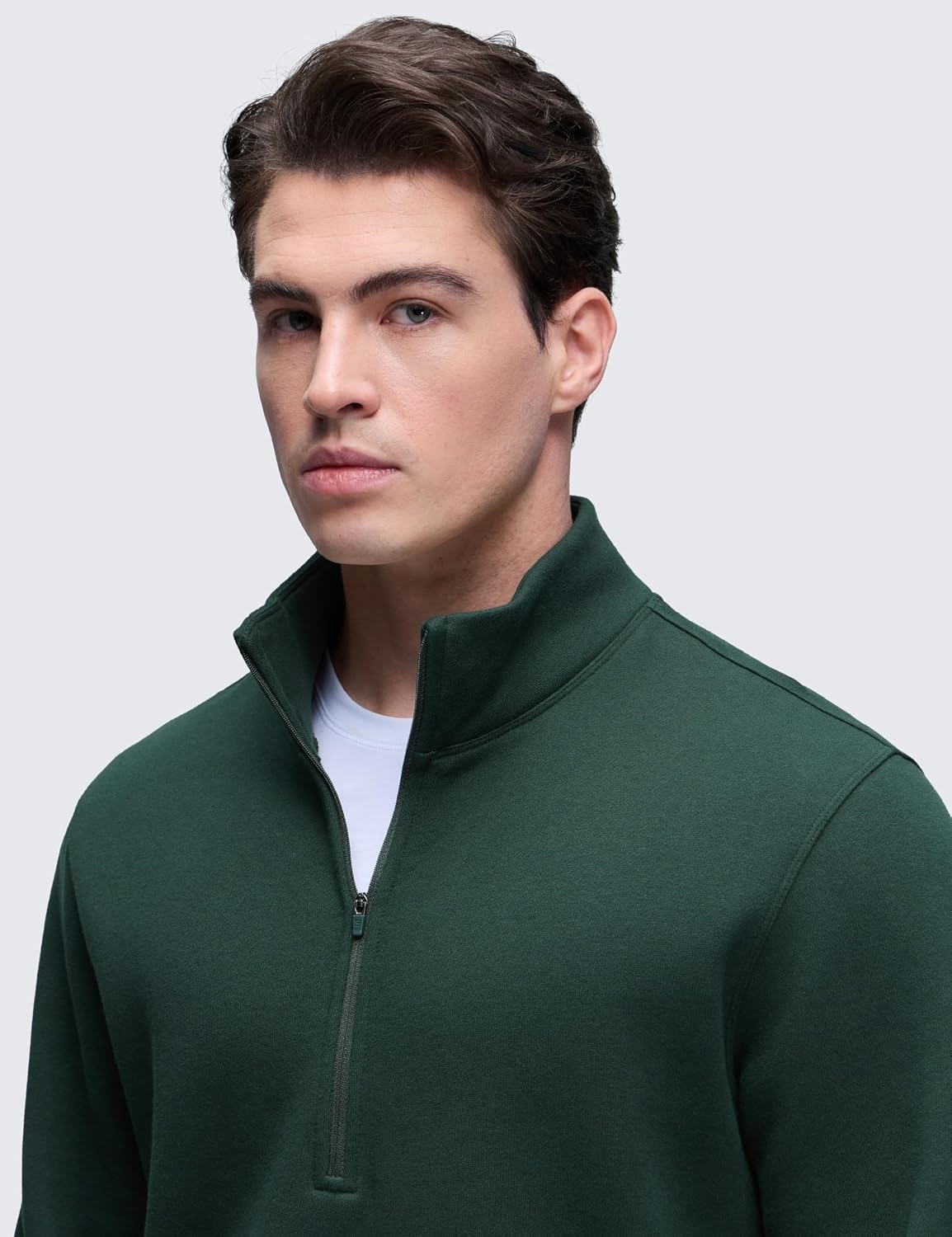 image:imageCRZ YOGA Cotton Fleece Lined Half Zip Sweatshirts for Men Mock Neck Pullover Sweat Shirts Casual Workout Daily SweatersLegend Green