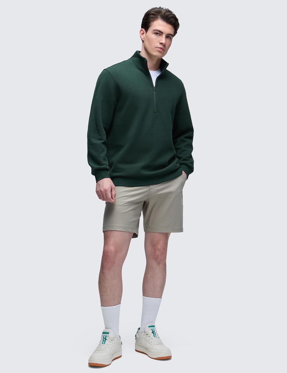 image:imageCRZ YOGA Cotton Fleece Lined Half Zip Sweatshirts for Men Mock Neck Pullover Sweat Shirts Casual Workout Daily SweatersLegend Green