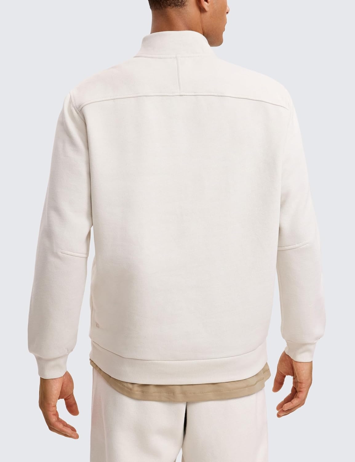 image:imageCRZ YOGA Cotton Fleece Lined Half Zip Sweatshirts for Men Mock Neck Pullover Sweat Shirts Casual Workout Daily SweatersMilky White Bone