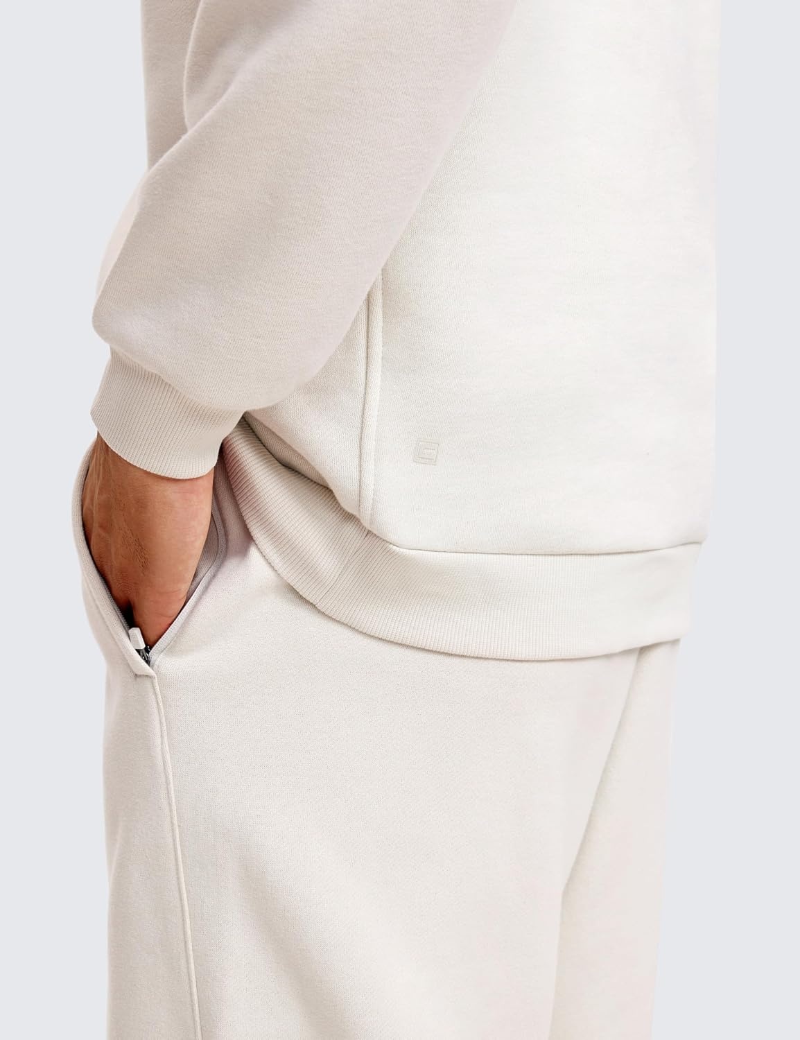 image:imageCRZ YOGA Cotton Fleece Lined Half Zip Sweatshirts for Men Mock Neck Pullover Sweat Shirts Casual Workout Daily SweatersMilky White Bone