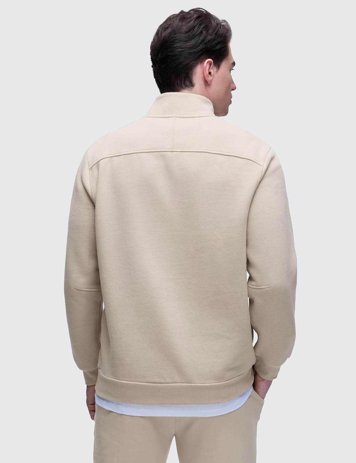 image:imageCRZ YOGA Cotton Fleece Lined Half Zip Sweatshirts for Men Mock Neck Pullover Sweat Shirts Casual Workout Daily SweatersMojave Tan