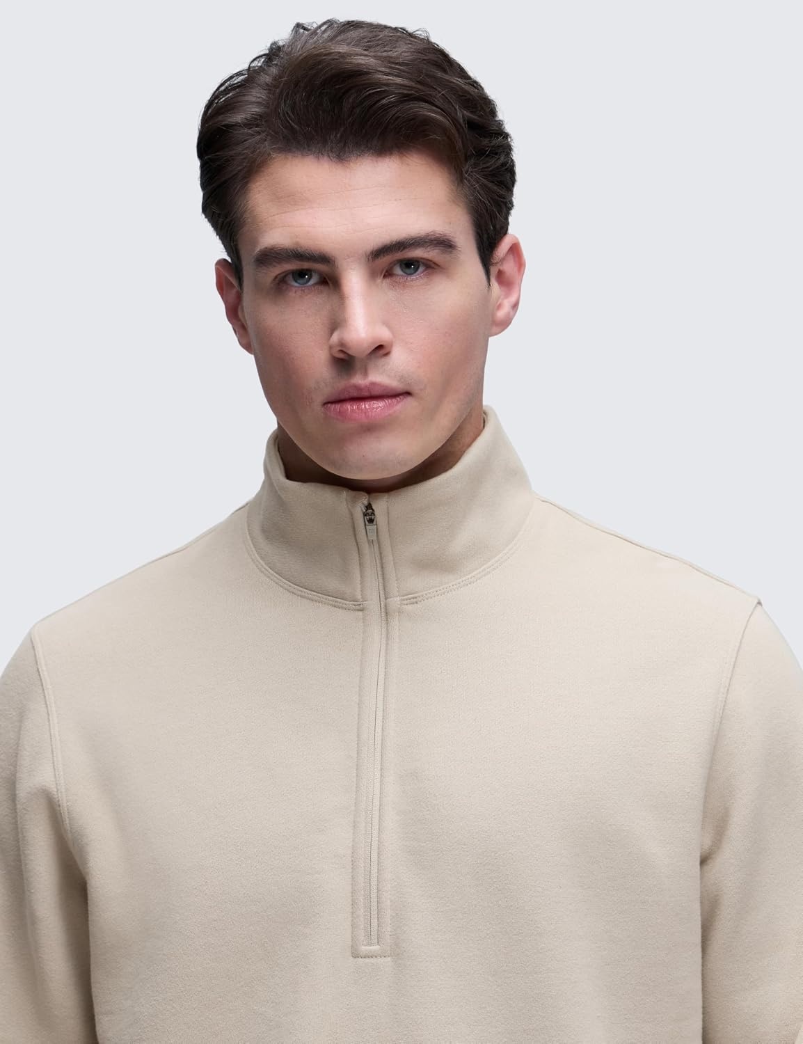 image:imageCRZ YOGA Cotton Fleece Lined Half Zip Sweatshirts for Men Mock Neck Pullover Sweat Shirts Casual Workout Daily SweatersMojave Tan