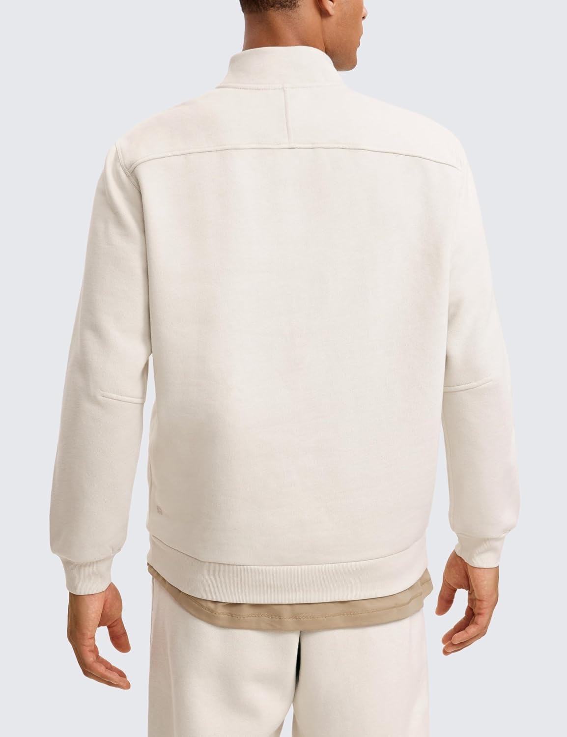 image:imageCRZ YOGA Cotton Fleece Lined Half Zip Sweatshirts for Men Mock Neck Pullover Sweat Shirts Casual Workout Daily SweatersWhite Apricot