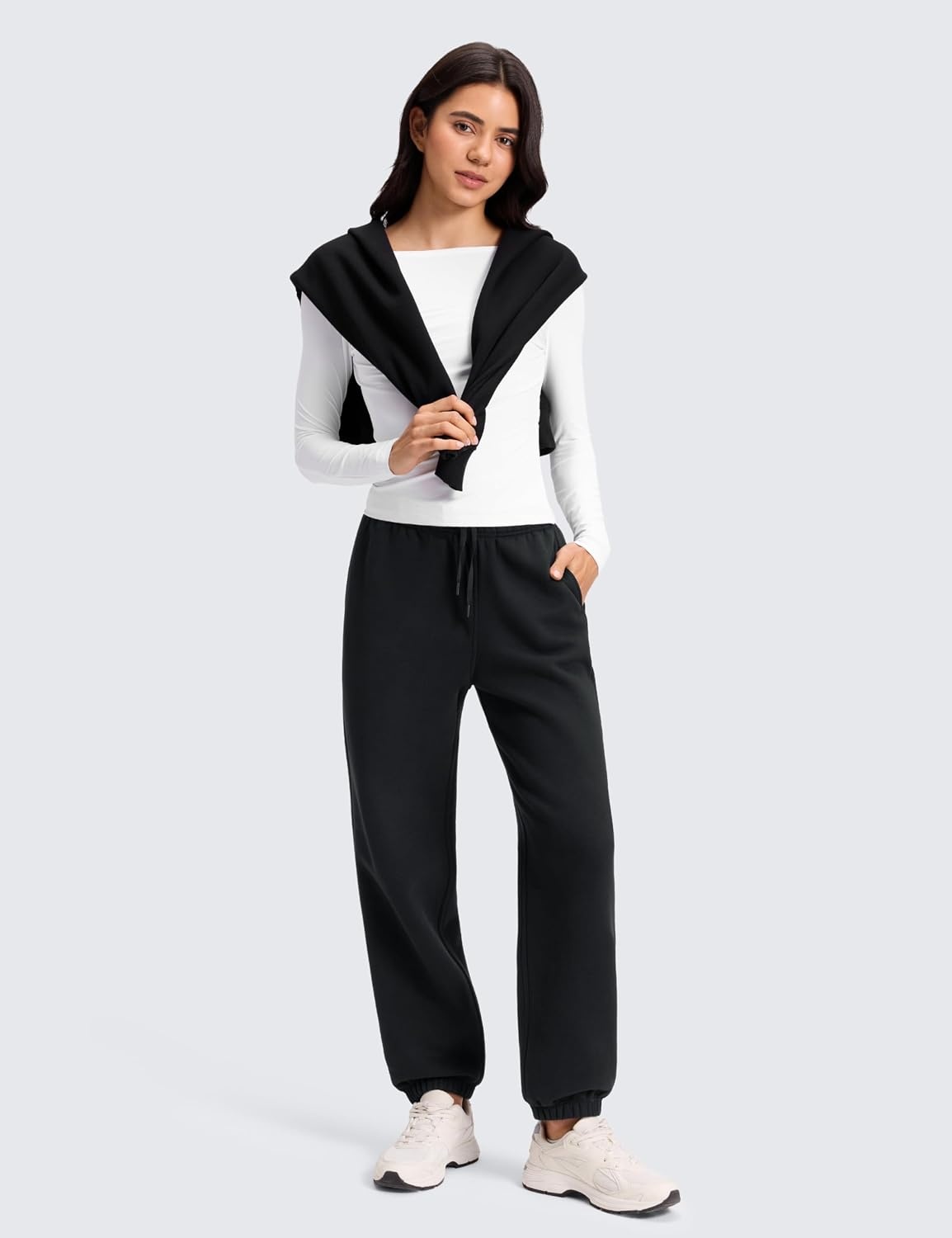 image:imageCRZ YOGA Cotton Fleece Lined Jogger Sweatpants Women 28 Casual Lounge Travel Pants with Pockets Winter WarmBlack