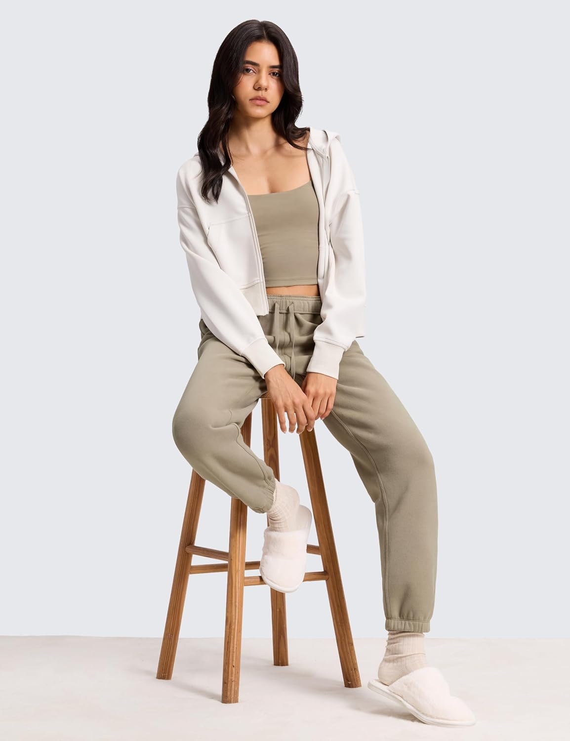 image:imageCRZ YOGA Cotton Fleece Lined Jogger Sweatpants Women 28 Casual Lounge Travel Pants with Pockets Winter WarmOak
