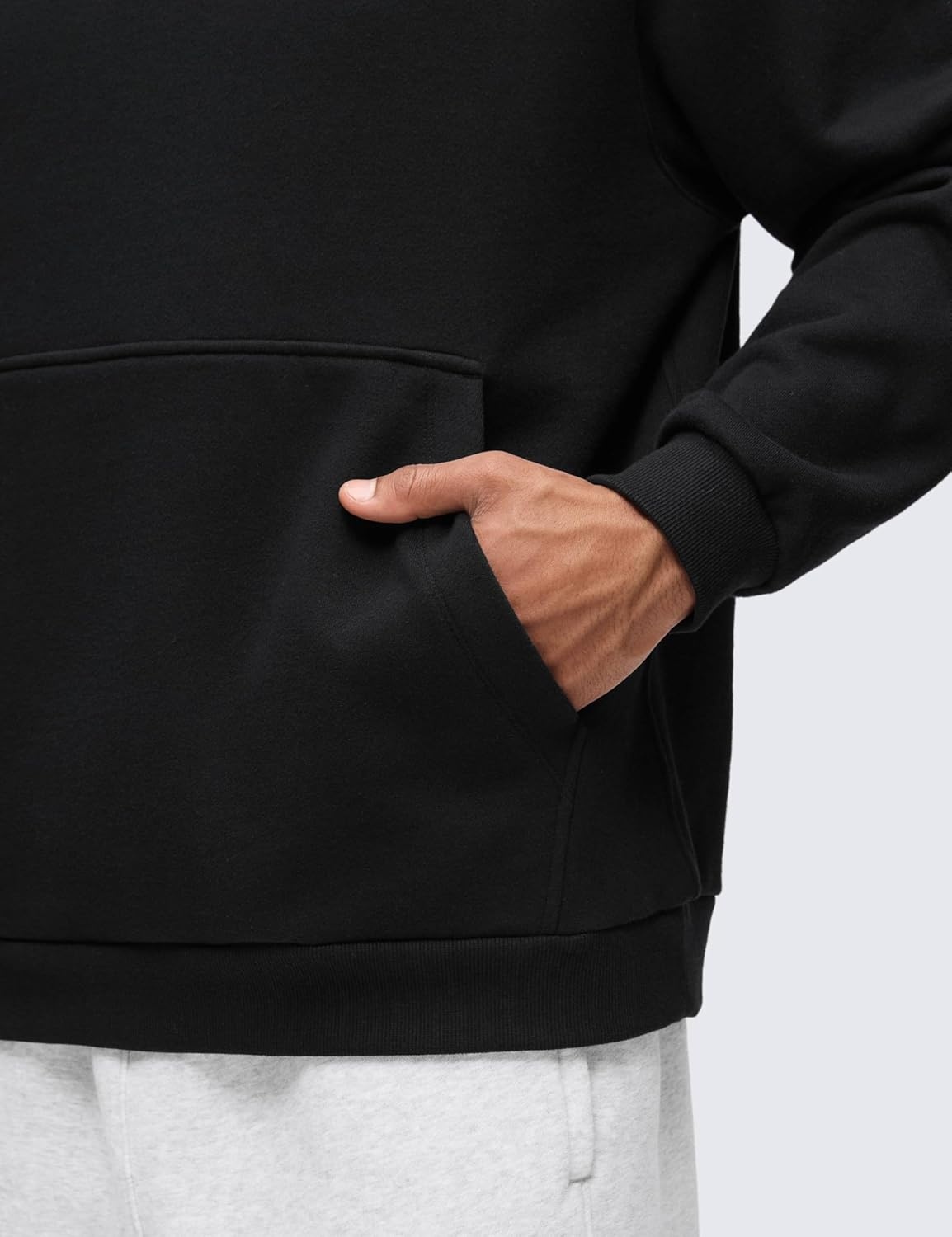 image:imageCRZ YOGA Cotton Fleece Lined Pullover Hoodies for Men Cozy Casual Workout Essential Sweatshirts With Kangaroo PocketBlack
